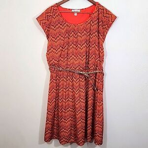 Dress Barn orange multi-color plus size dress with bronze belt NWOT size 16